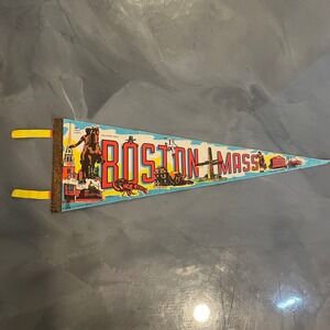 Vintage Boston Mass Souvenir Pennant Travel Landmarks Felt Banner 26 Inch Impko